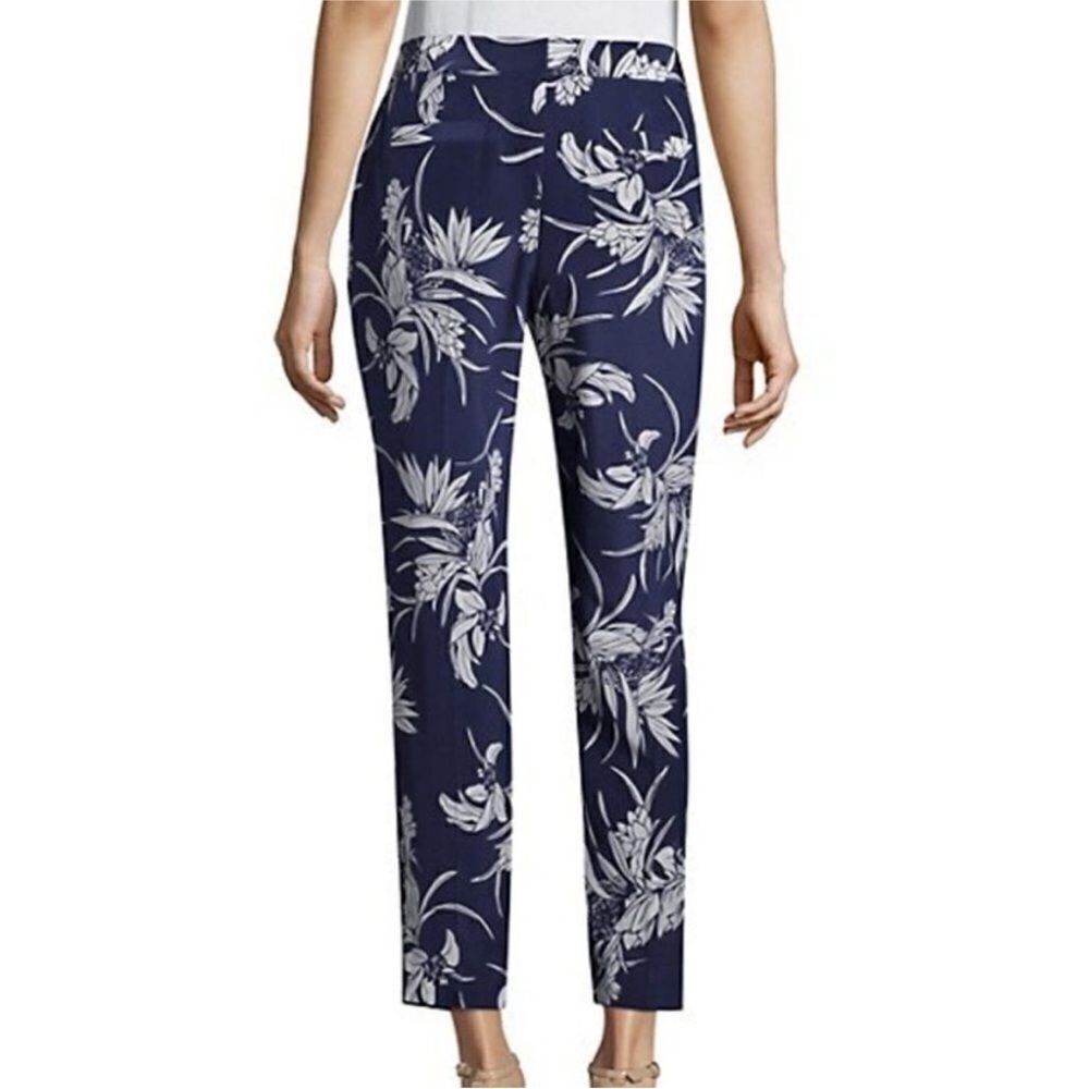 Escada Navy Floral Cropped silk Pants, US6